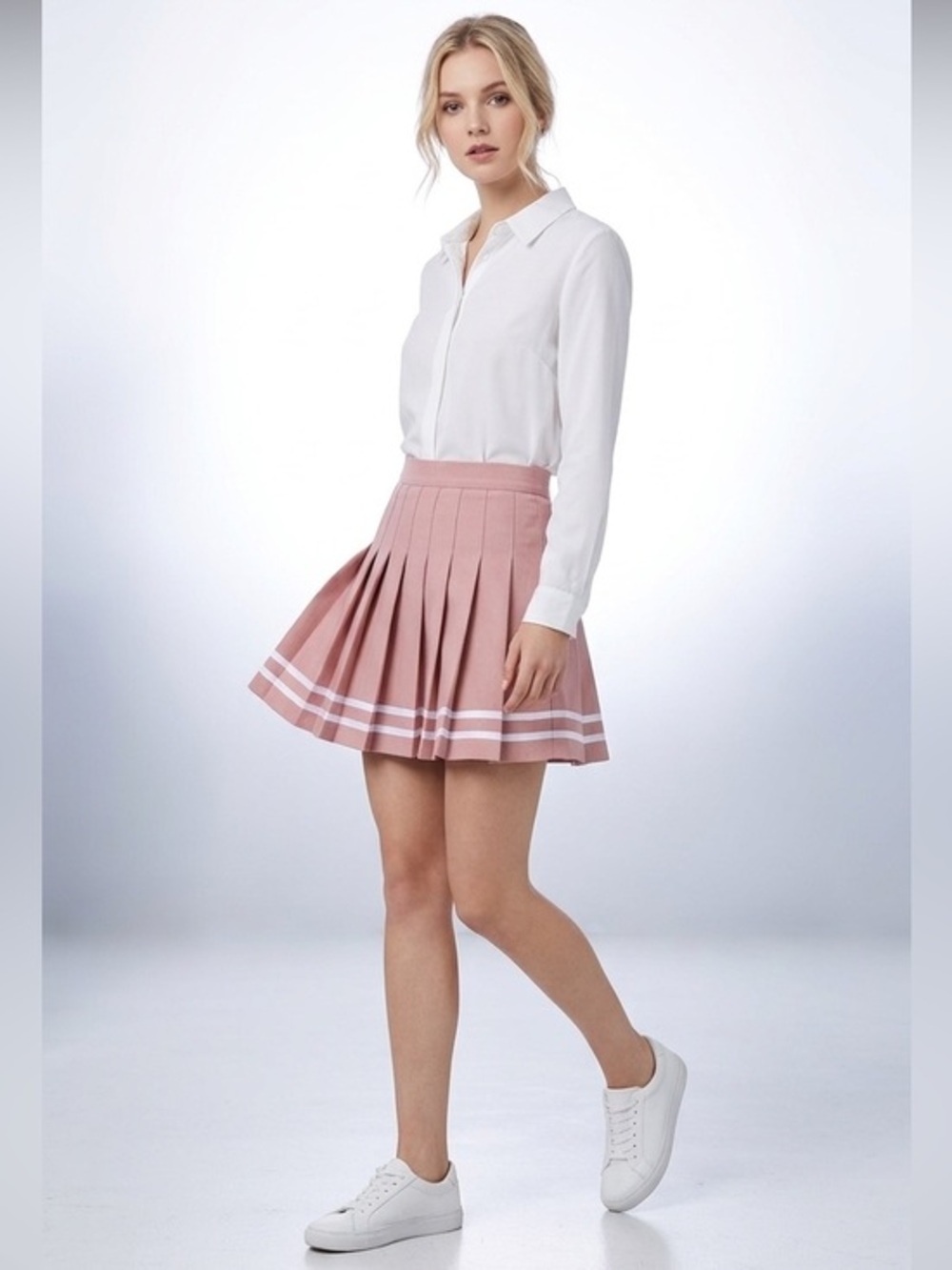 H&M Highrise Pink Pleated Preppy Style Skirt
